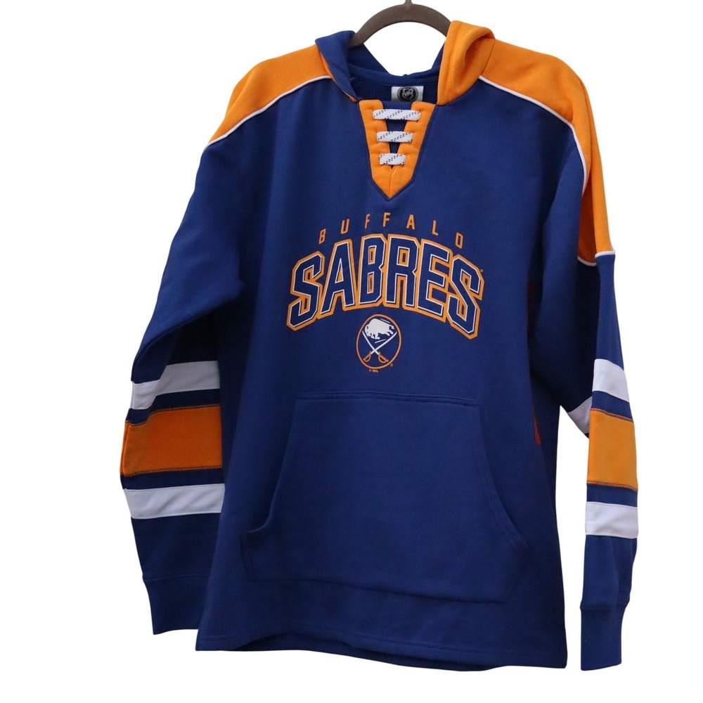 NHL Buffalo Sabres Lace Up Hoodie Mens Medium Blue Orange Hockey Jersey Style